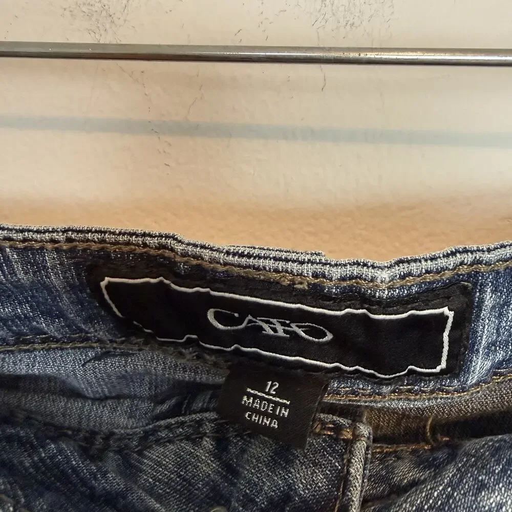 Vintage Cato y2k denim midi skirt studded embellishements sz 12 rocker grunge